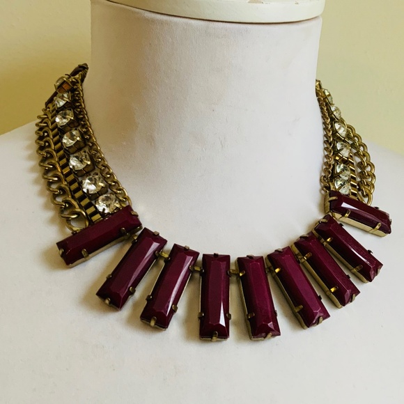 Vintage statement burgundy and gold tone necklace /choker - Picture 2 of 5